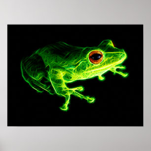 Neon Green Electric Tree Frog - Glowing Animal Des Poster
