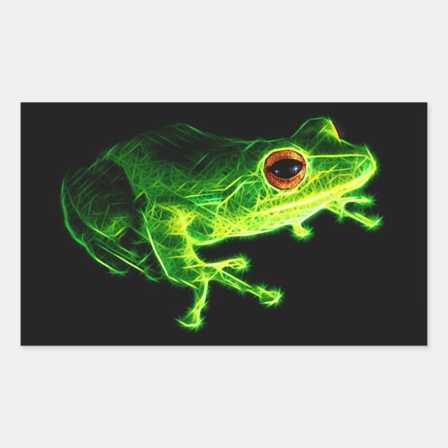 Neon Green Electric Tree Frog - Glowing Animal Des Rectangular Sticker (Front)