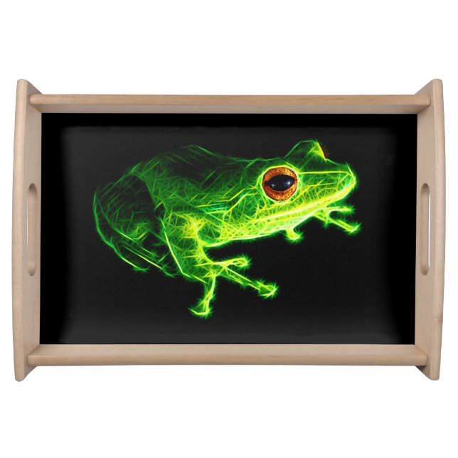 Neon Green Electric Tree Frog - Glowing Animal Des Serving Tray (Front)