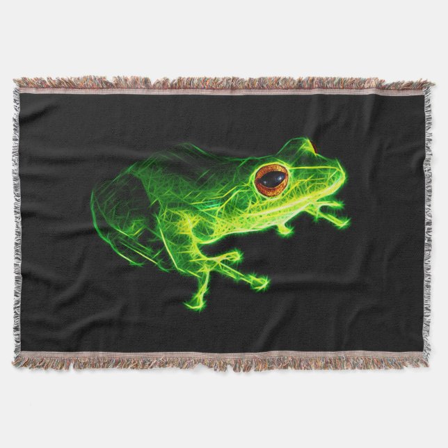 Neon Green Electric Tree Frog - Glowing Animal Des Throw Blanket (Front)