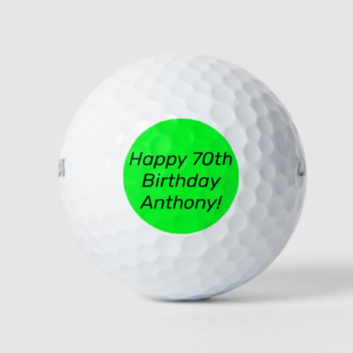 Neon Green Elegant 70th Birthday Color Dad Bright Golf Balls