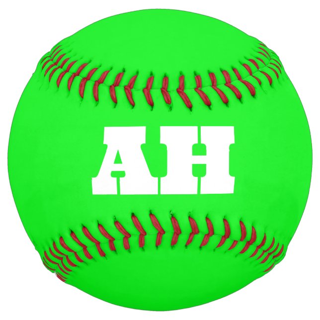 Neon Green Elegant Initial Color Monogram Bright Softball (Front)