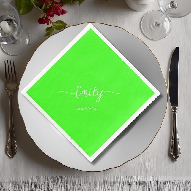 neon  green elegant script paper dinner napkins (Creator Uploaded)