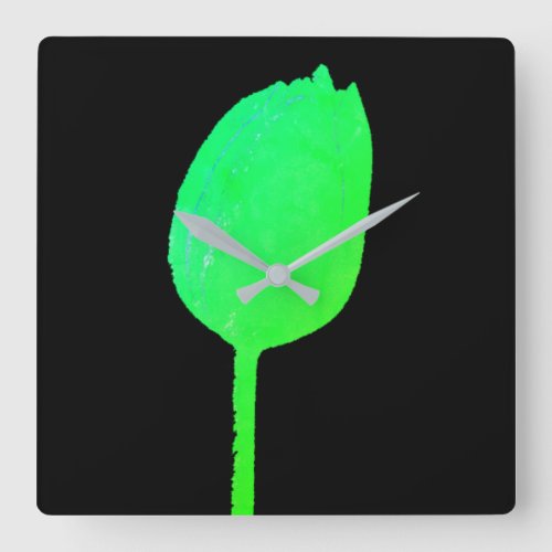 Neon Green Floral Art Abstract Tulips Gift Custom Square Wall Clock