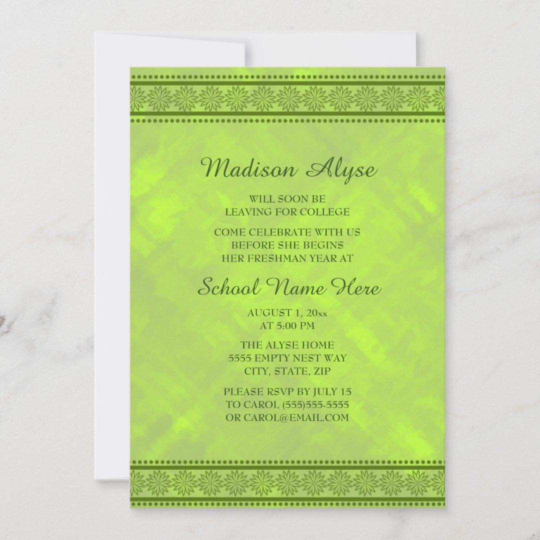 Neon Green Floral Design College Trunk Party Invitation Zazzle