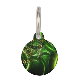 Neon Green Floral Fractal Pet ID Tag