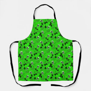Neon Green Floral Gothic Skull Apron