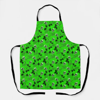 Neon Green Floral Gothic Skull Apron