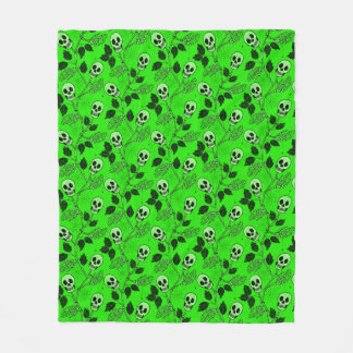 Neon Green Floral Gothic Skull Fleece Blanket
