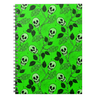 Neon Green Floral Gothic Skull Notebook