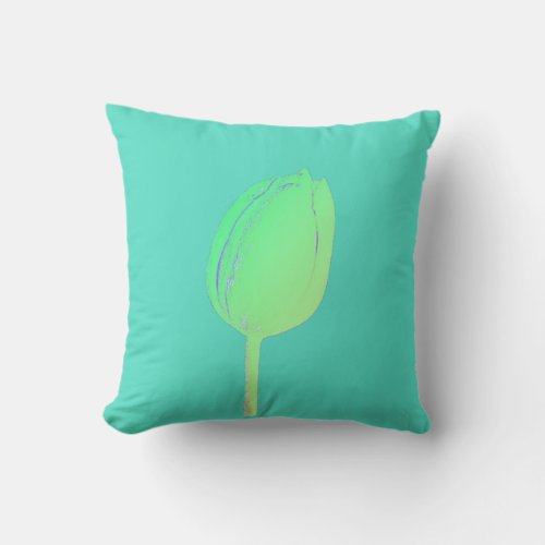 Neon Green Floral Tulip Abstract Teal Favor Gift Outdoor Pillow
