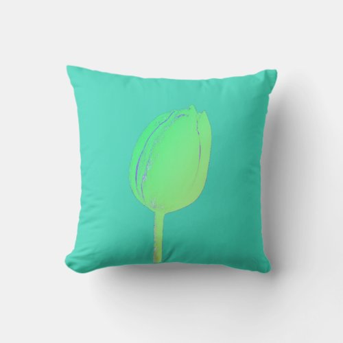 Neon Green Floral Tulip Abstract Teal Favor Gift Throw Pillow