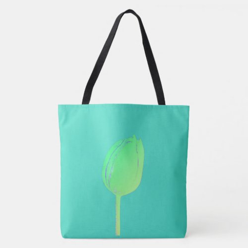 Neon Green Floral Tulip Abstract Teal Favor Gift Tote Bag