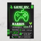 Neon Green Gamer Birthday Party Invitation (Front/Back)