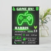 Neon Green Gamer Birthday Party Invitation (Standing Front)