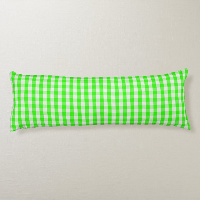 Neon Green Gingham Pattern by Shirley Taylor Body Pillow (Back)