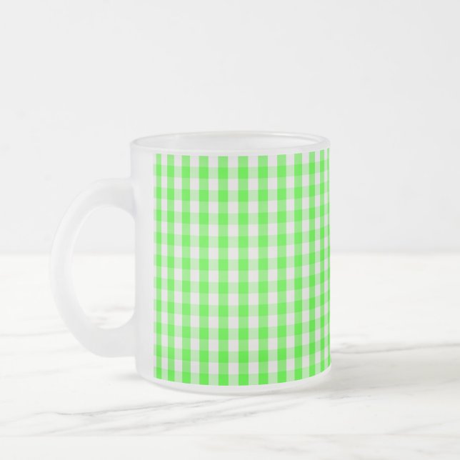 Neon Green Gingham Pattern by Shirley Taylor Frosted Glass Coffee Mug (Left)
