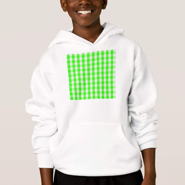 Neon Green Gingham Pattern by Shirley Taylor Hoodie (Front)