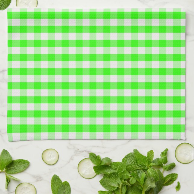 Neon Green Gingham Pattern by Shirley Taylor Kitchen Towel (Folded)