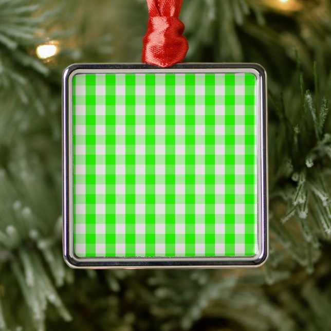 Neon Green Gingham Pattern by Shirley Taylor Metal Ornament (Tree)