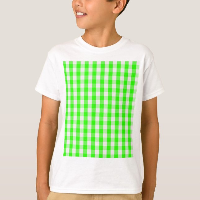 Neon Green Gingham Pattern by Shirley Taylor T-Shirt (Front)