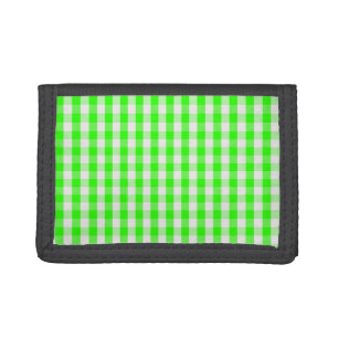 Neon Green Gingham Pattern by Shirley Taylor Tri-fold Wallet