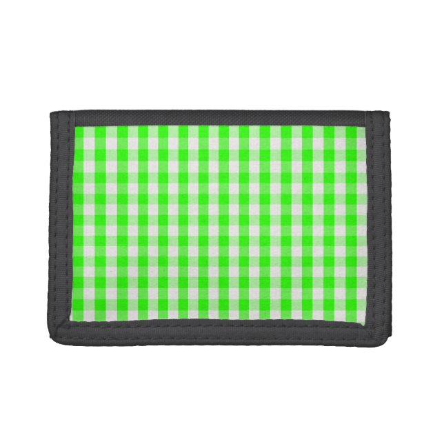 Neon Green Gingham Pattern by Shirley Taylor Trifold Wallet (Front)