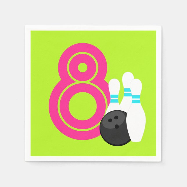 Neon Green Girl Bowling Birthday Paper Napkins (Front)