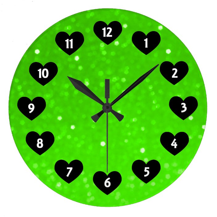 Neon Green Glimmer With Heart Wall Clock
