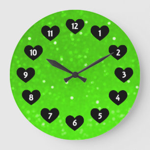 Neon Green Glimmer With Heart Wall Clock