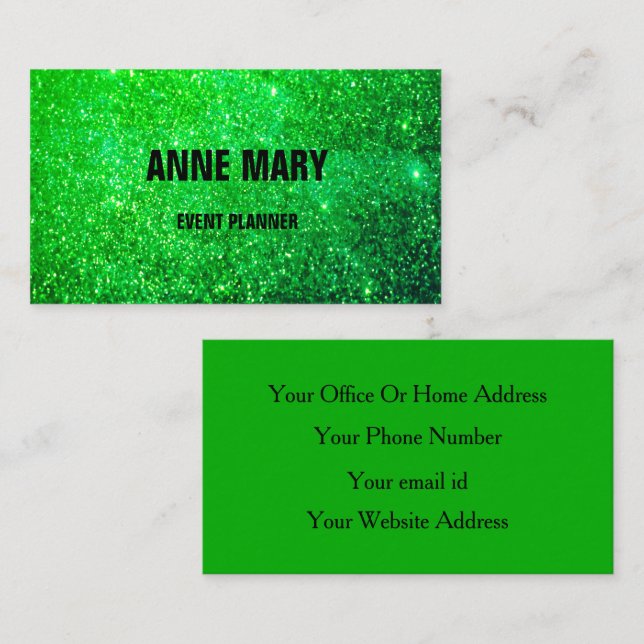 Neon Green Glitter Colorful Wedding Event Planner Business Card (Front/Back)