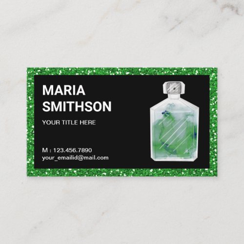 Neon Green Glitter Watercolor Perfume Bottle Business Card
