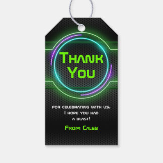 Neon Green Glow Game On Party Favor Tag