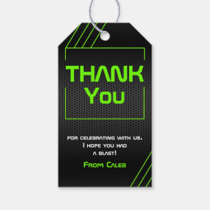 Neon Green Glow Game On Party Favor Tag