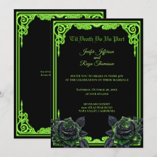 Neon green Glow Gothic wedding Invitation