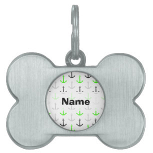 Neon Green, Gray, Anchors; Nautical Pet Tag