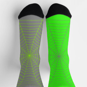 Neon green gray spider web Halloween different Socks