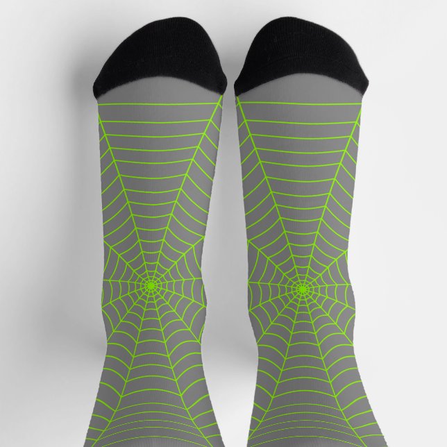 Neon green gray spider web Halloween Socks (Top)