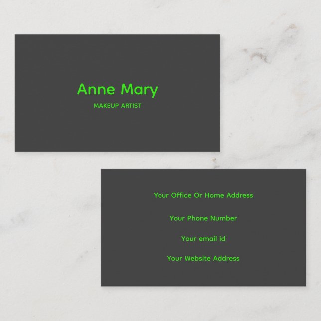 Neon Green Grey Gray Modern Makeup Artist Salon  Business Card (Front/Back)