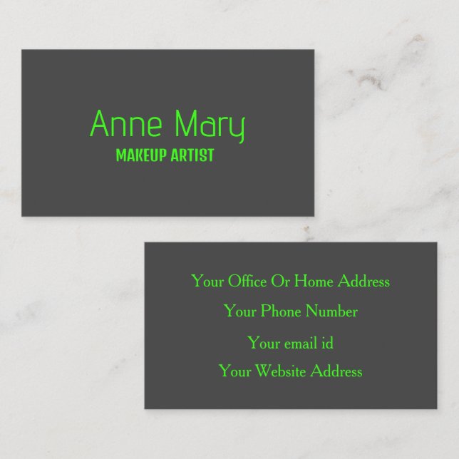 Neon Green Grey Makeup Artist Salon Professional Business Card (Front/Back)