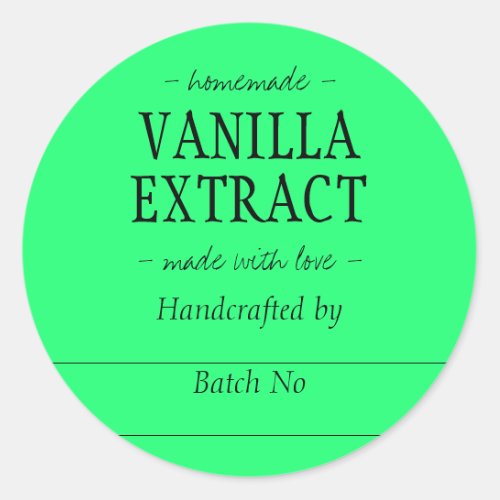 Neon Green Handcrafted Vanilla Extract Kitchen Jar Classic Round Sticker