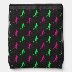 Neon Green, Hot Pink, Figure Skating Black Chevron Drawstring Bag