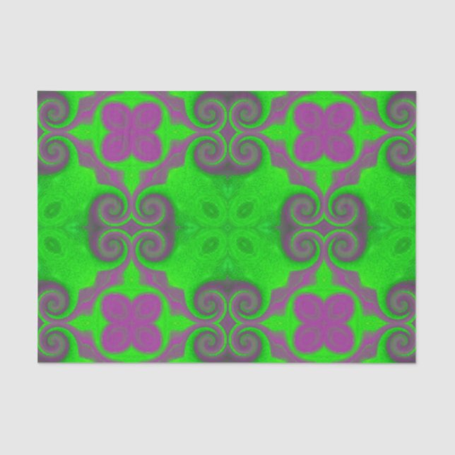 Neon Green & Hot Pink Flower Pattern Tissue Paper (Front)