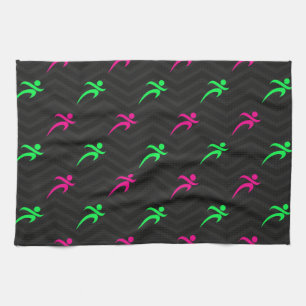 Neon Green, Hot Pink, Running, Runner, Black Towel
