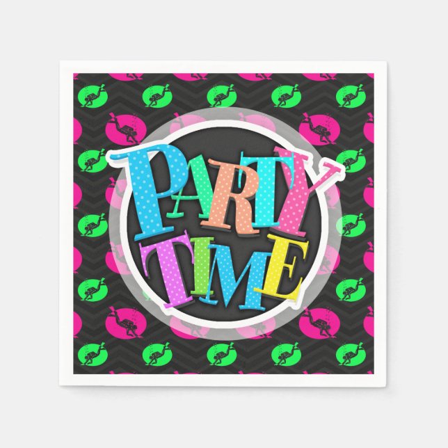 Neon Green, Hot Pink, Scuba Diving, Black Chevron Napkins (Front)