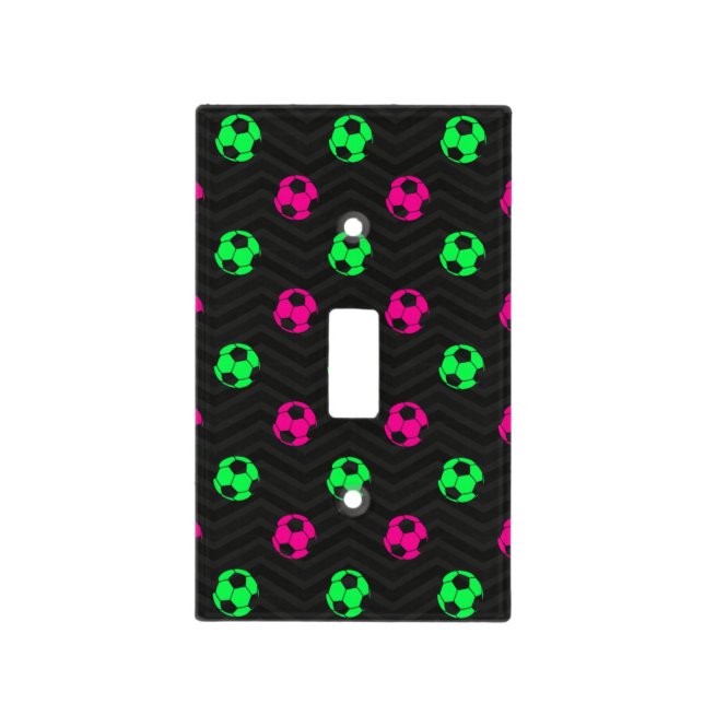 Neon Green, Hot Pink, Soccer Ball, Black Chevron Light Switch Cover (Front)