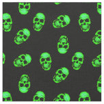 Neon Green Human Skull Pattern on Black Fabric