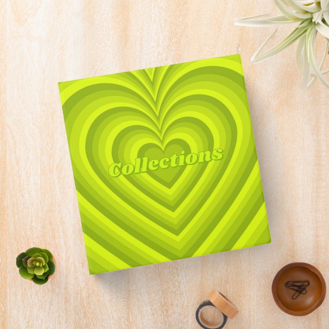Neon Green Hypnotic Heart Love Pattern 3 Ring Binder (In Situ)