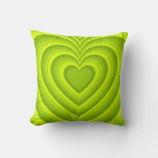 Neon Green Hypnotic Heart Love Pattern Throw Pillow (Front)