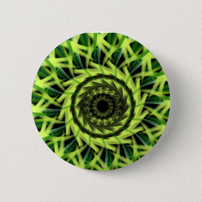 Neon Green Hypnotic Vortex Abstract Geometric Patt Button (Front)